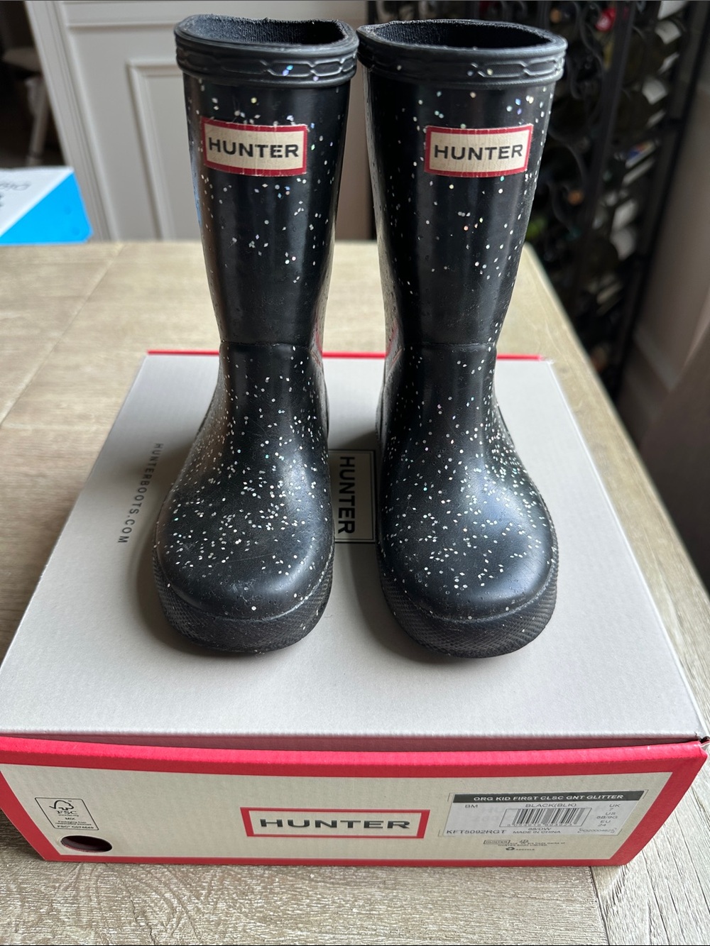 Hunter Kids Black with White Speckle Rain Boots